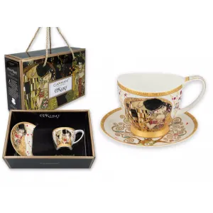 Filiżanka Carmani Vanessa 100ml espresso ze spodkiem - G. Klimt, Pocałunek kremowy